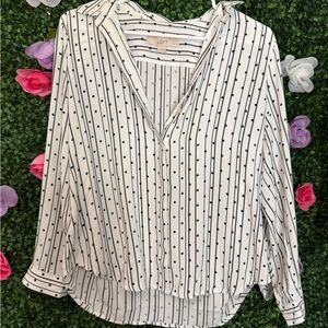 LOFT Women's White and Black Polka Dot Striped Shirt
